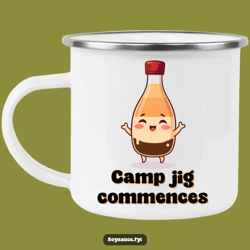 Funny Kawaii Soy Sauce Camping Mug: Winking Bottle Jigging, Your Dance Adventure Mug