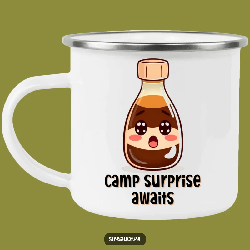 Funny Surprised Soy Sauce Camping Mug: Shocking Sips Outdoors!
