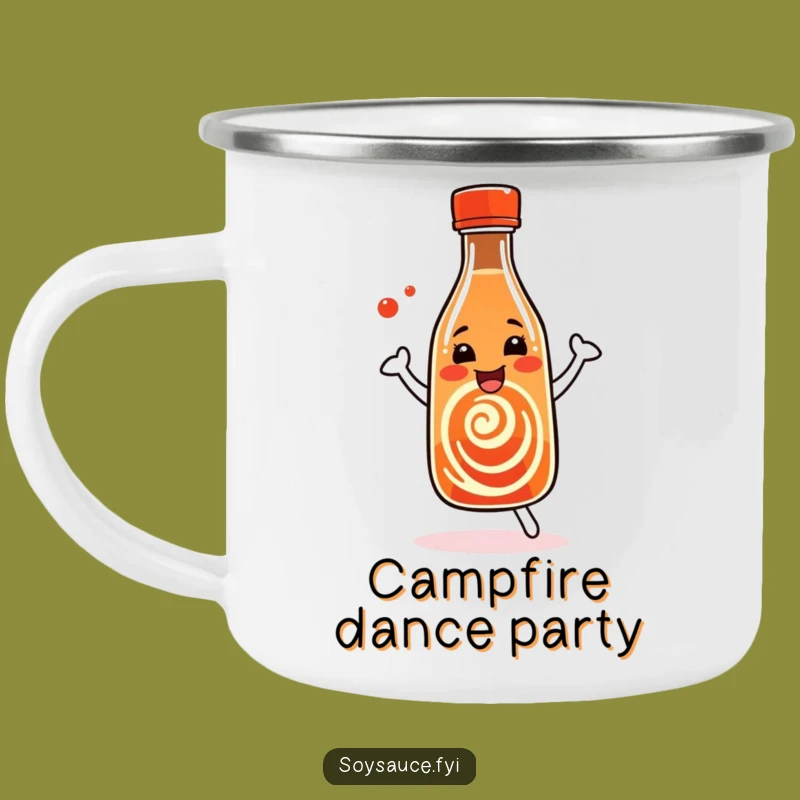 Funny Flavorful Soy Sauce Camping Mug: Dancing Bottle, Hilarious Humorous Outdoor Gift