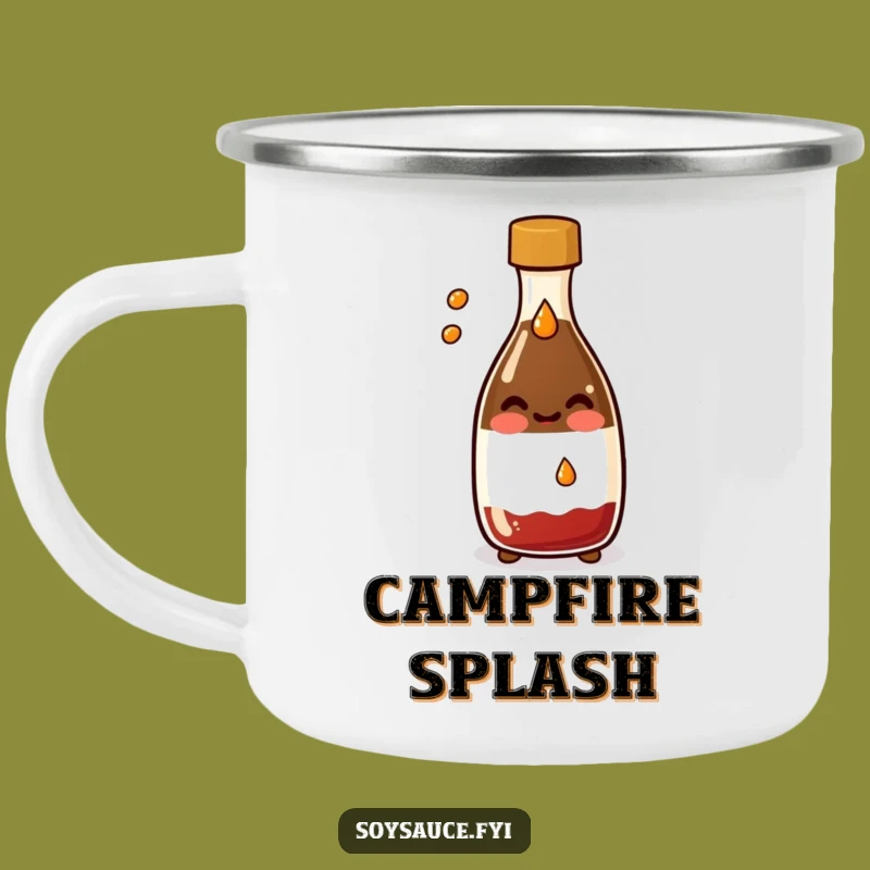 Funny Kawaii Soy Sauce Camping Mug: Smiling Bottle, Your Hilarious Outdoor Companion