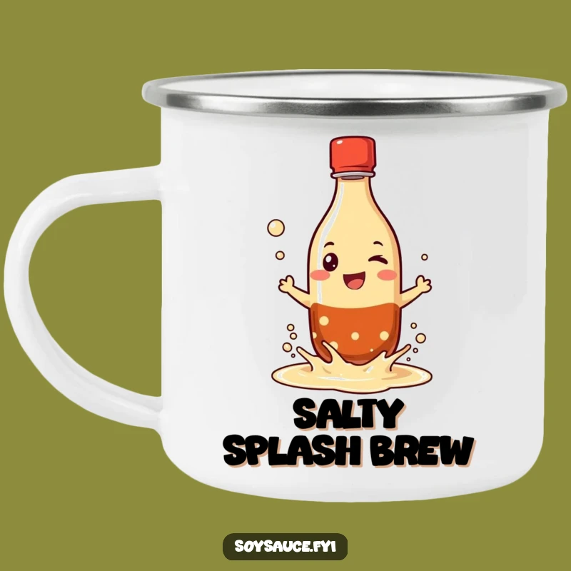 Funny Camping Mug: Soy Sauce Bottle Splash - Grinning Character Cup - Gift!