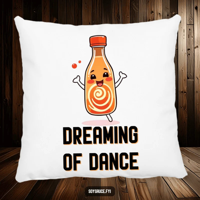 Funny Soy Sauce Pillow featuring a dancing bottle with a happy swirl, perfect for adding playful coziness.