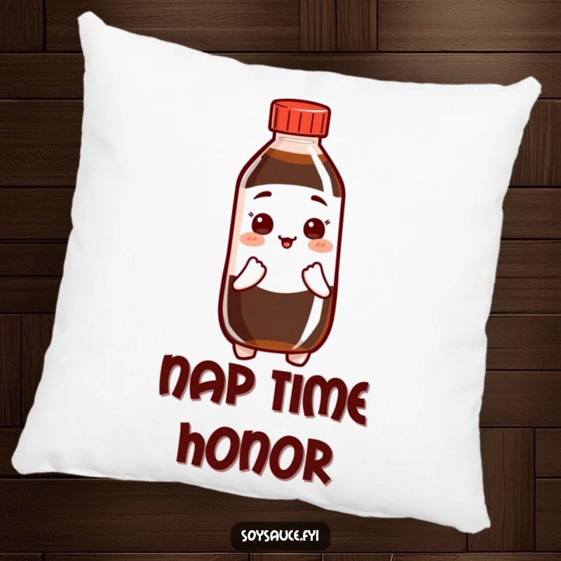 Funny Soy Sauce Pillow featuring a polite bottle character in a friendly bow, perfect for adding gentle coziness.