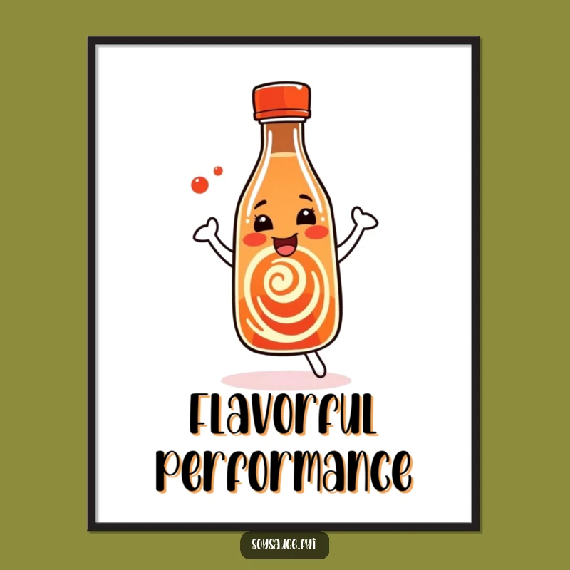 Funny Dancing Soy Sauce Art: Swirling Bottle Print, Instant Humorous Decor Gift