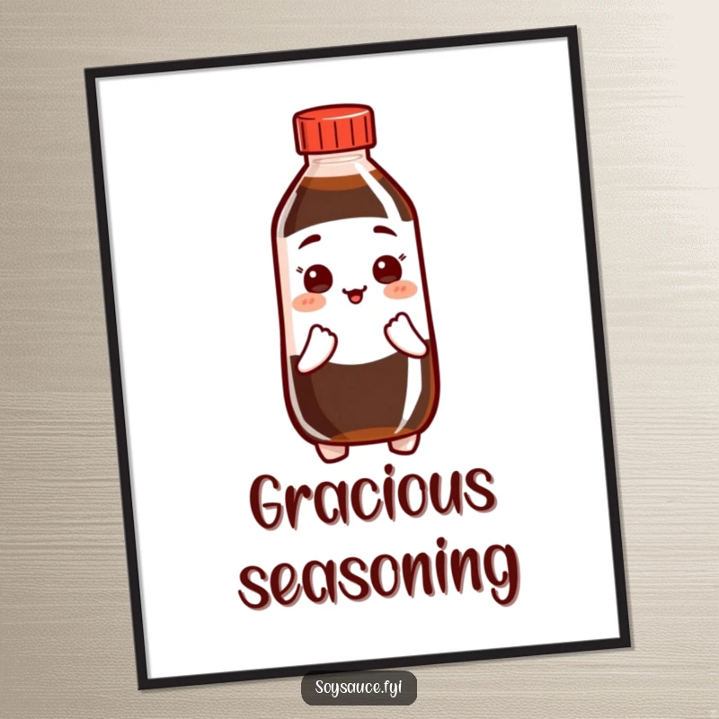 Funny Digital Soy Sauce Art Print of a polite bottle character performing a bow, perfect for elegant decor.