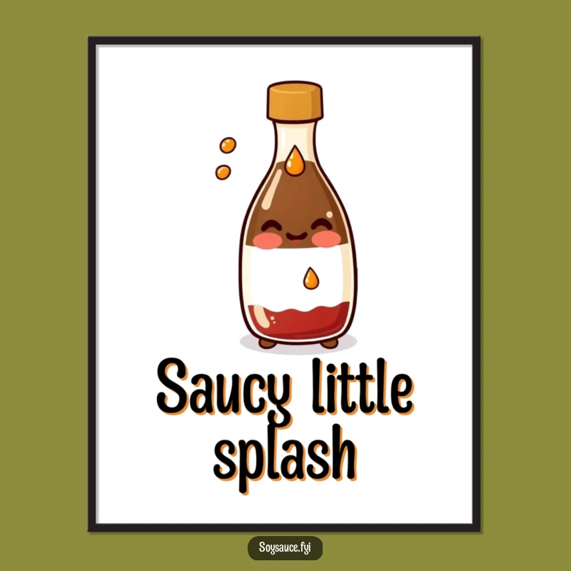 Funny Kawaii Soy Sauce Digital Print: Smiling Bottle Splashing Art, Hilarious Decor