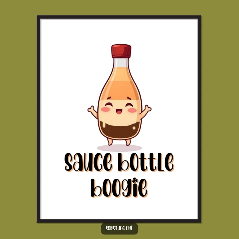 Funny Kawaii Soy Sauce Digital Print: Winking Bottle Jigging Art, Hilarious Decor