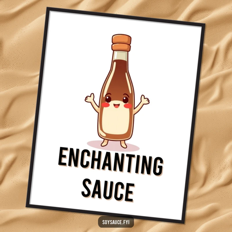 Funny soy sauce bottle digital art, happy character in hat doing a jig, high-resolution graphic, instant download.