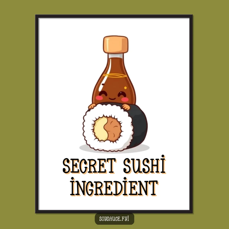 Funny Sushi Digital Art: Giggling Soy Sauce Instant Whimsy, Perfect Gift