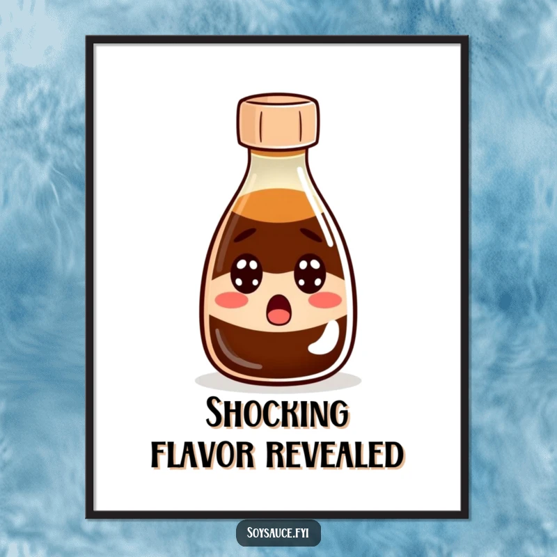 Funny Digital Art: High-resolution print of a soy sauce bottle with wide eyes in a moment of comical surprise, full of humor.