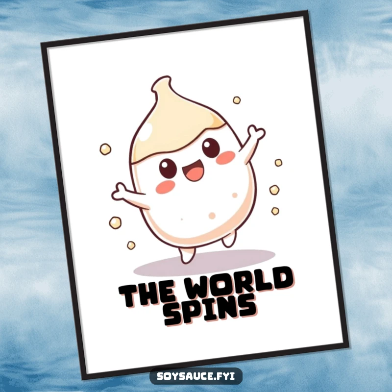 Funny Kawaii soy sauce character doing a joyful spin, available as a printable digital art file.