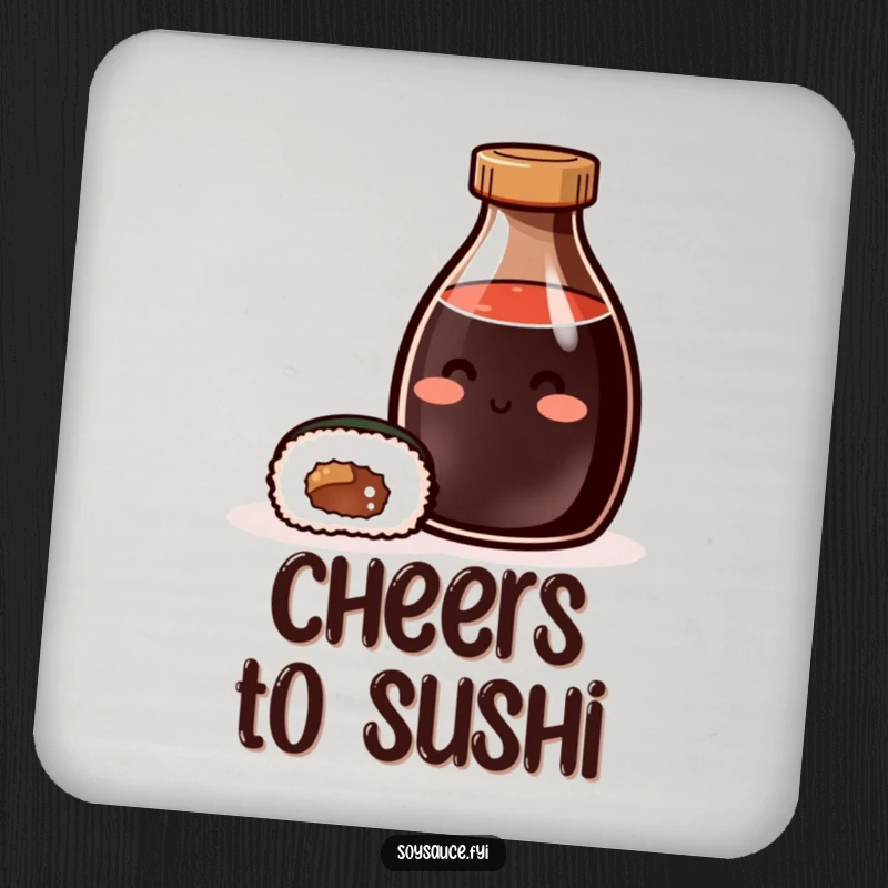 Funny Drink Coaster: A coaster designed with a smiling soy sauce bottle and sushi roll, offering surface protection with flavor.