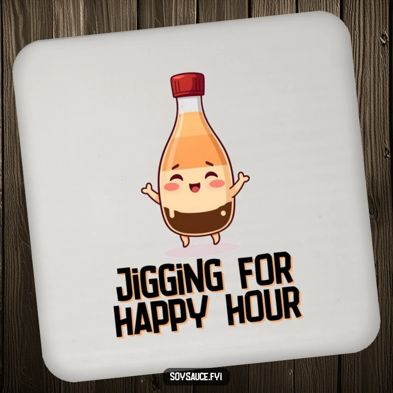 Funny Kawaii soy sauce bottle drink coasters, winking and jigging cheerfully, adding a humorous and protective touch.