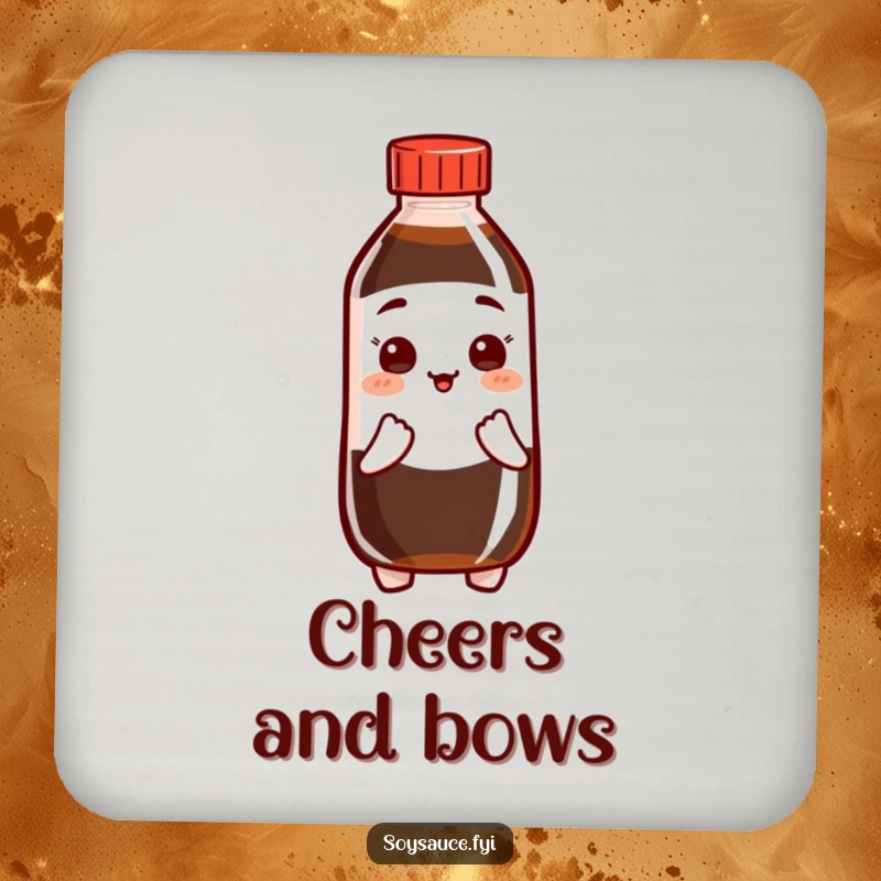 Funny Soy Sauce Coaster showcasing a polite bottle character in a respectful bow, guarding your table surfaces.