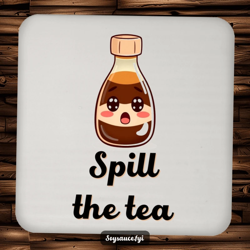 Funny Drink Coaster: A coaster designed with a comically surprised soy sauce bottle, offering surface protection and humor.
