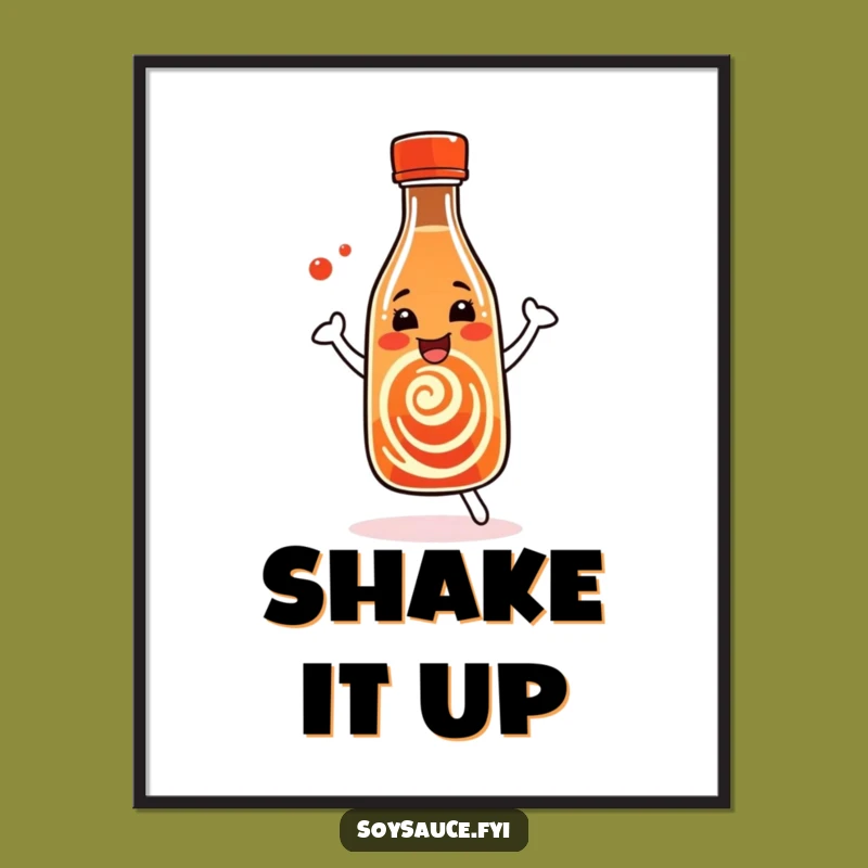 Funny Flavorful Soy Sauce Poster: Dancing Bottle Art, Vibrant Humorous Decor Gift