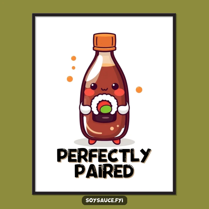 Funny Kawaii Soy Sauce Sushi Poster - Playful Food Art Print Gift