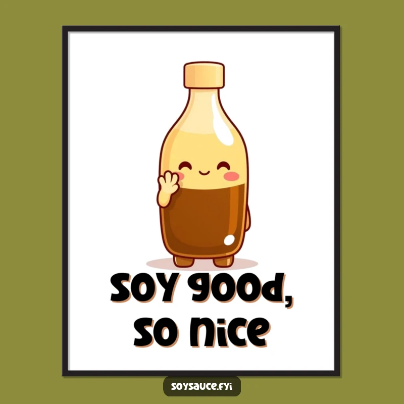 Funny Soy Sauce Nod Poster: Cheerful Bottle Character Art, Perfect Funny Gift