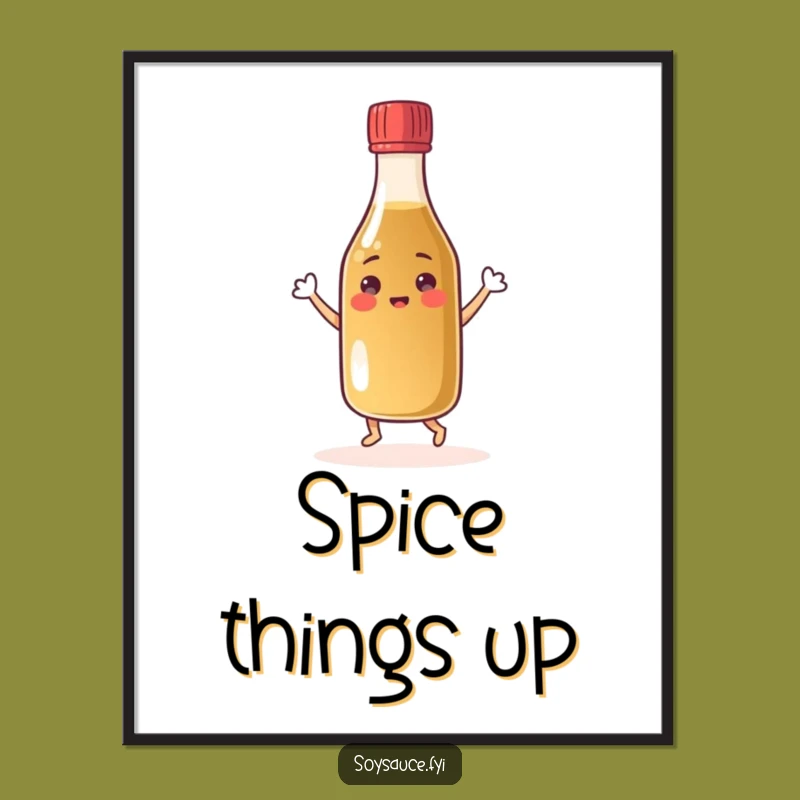 Funny Dancing Soy Sauce Poster: Cheerful Condiment Wall Art Gift