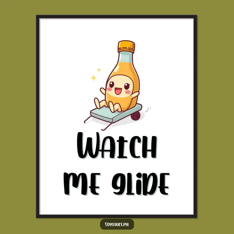 Funny Motion Soy Sauce Poster: Sliding Character Art, Vibrant Humorous Decor Gift