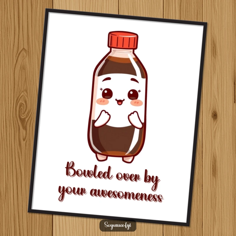 Funny Free Printable Wall Art: A soy sauce bottle character stands politely, performing a gracious bow, adding charm to any wall.