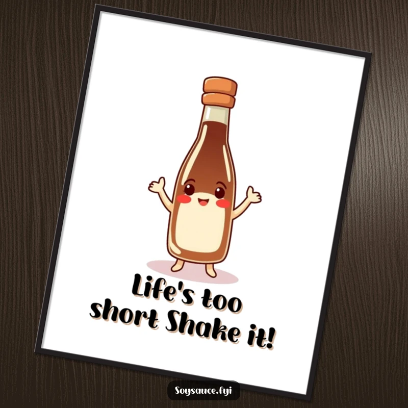 Funny Free Printable Wall Art: A cheerful soy sauce bottle with a tiny hat is caught mid-jig, bringing playful energy.