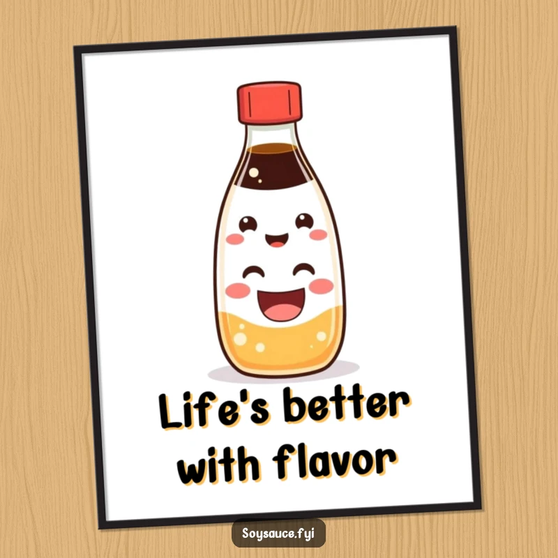 Funny Free Printable Kawaii soy sauce bottle with a wide, happy grin as cheerful wall art.