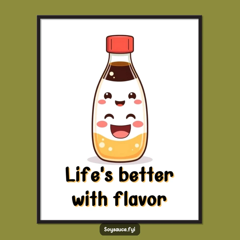 Free Printable Kawaii Soy Sauce Grinning Art - Funny Downloadable Decor for Kitchens