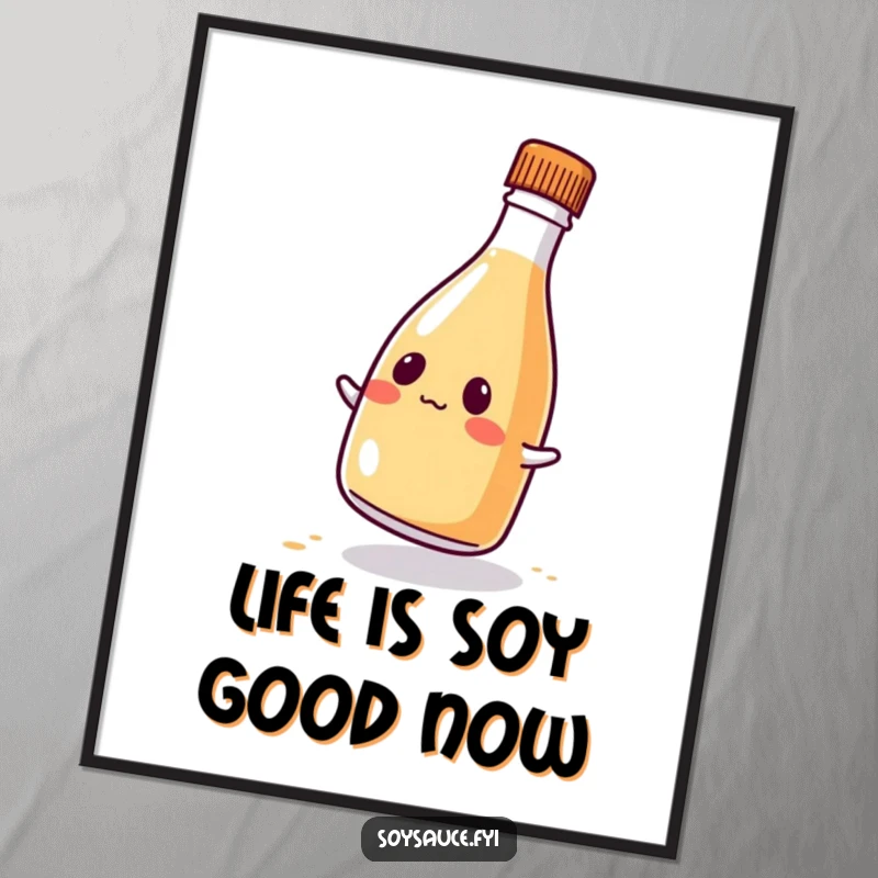 Funny Free Printable Wall Art featuring a kawaii soy sauce bottle comically wobbling, adding a humorous touch to any room.