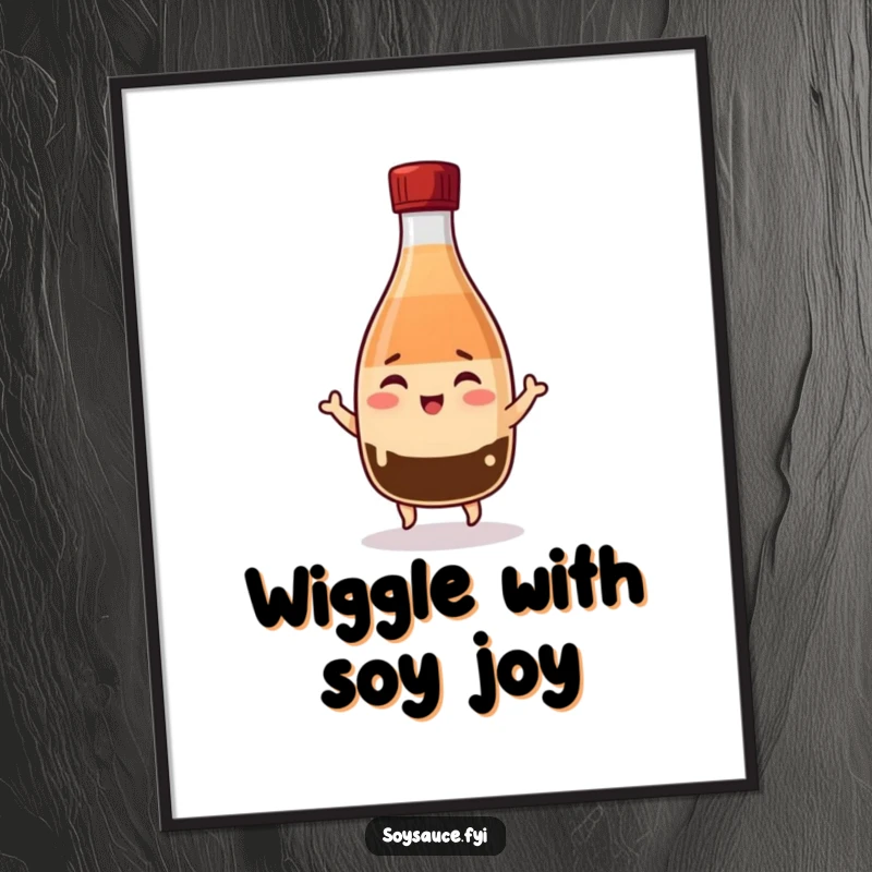 Funny Free Printable Wall Art: A Kawaii soy sauce bottle winks adorably and does a tiny jig, bringing lively humor to the room.