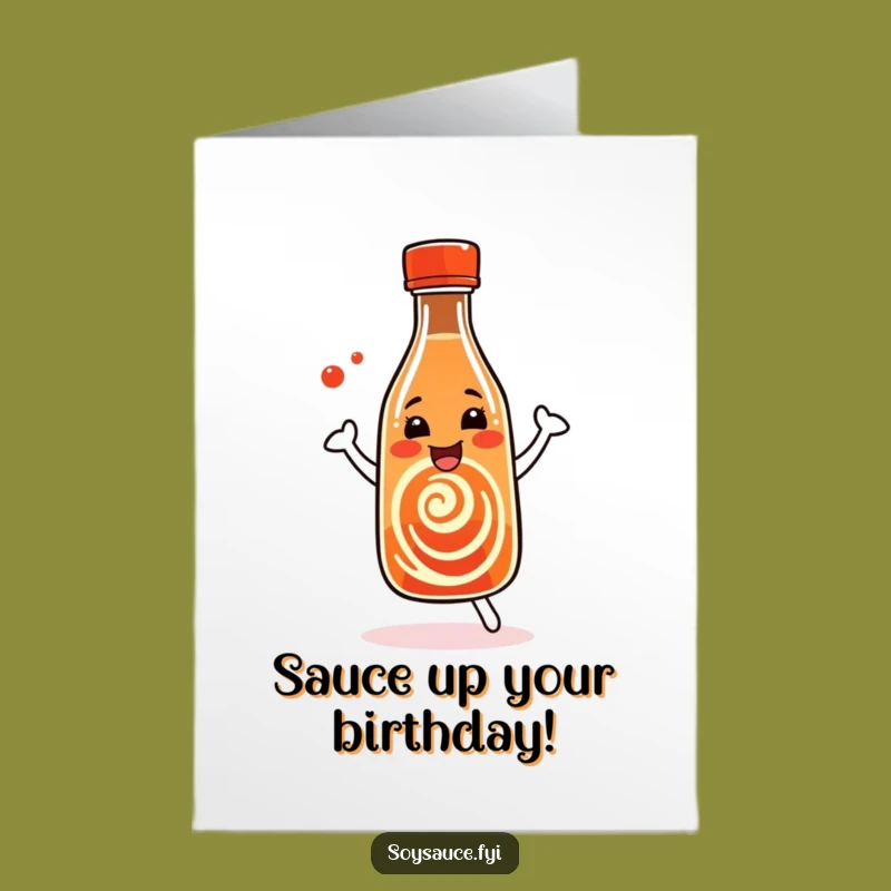 Free Printable Birthday Card: Dancing Soy Sauce Bottle, Fun Swirls, Downloadable Joy