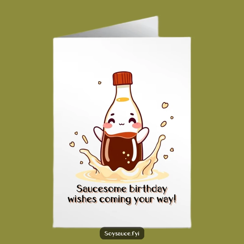 Free Printable Birthday Card: Funny Splashing Soy Sauce Bottle for a Saucy Celebration