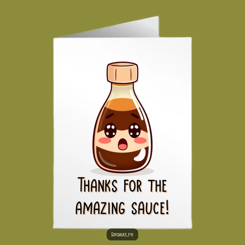 Free Printable Thank You Card: Surprised Soy Sauce Bottle Says Thanks with a Splash