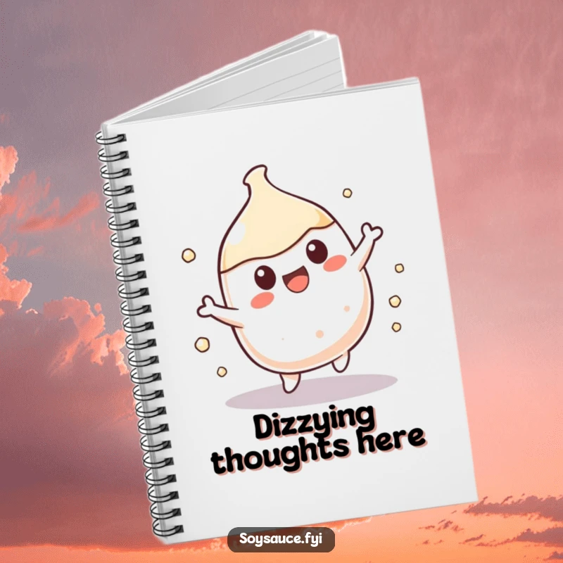 Funny Kawaii soy sauce character in a joyful spin, perfect for a funny notebook cover.