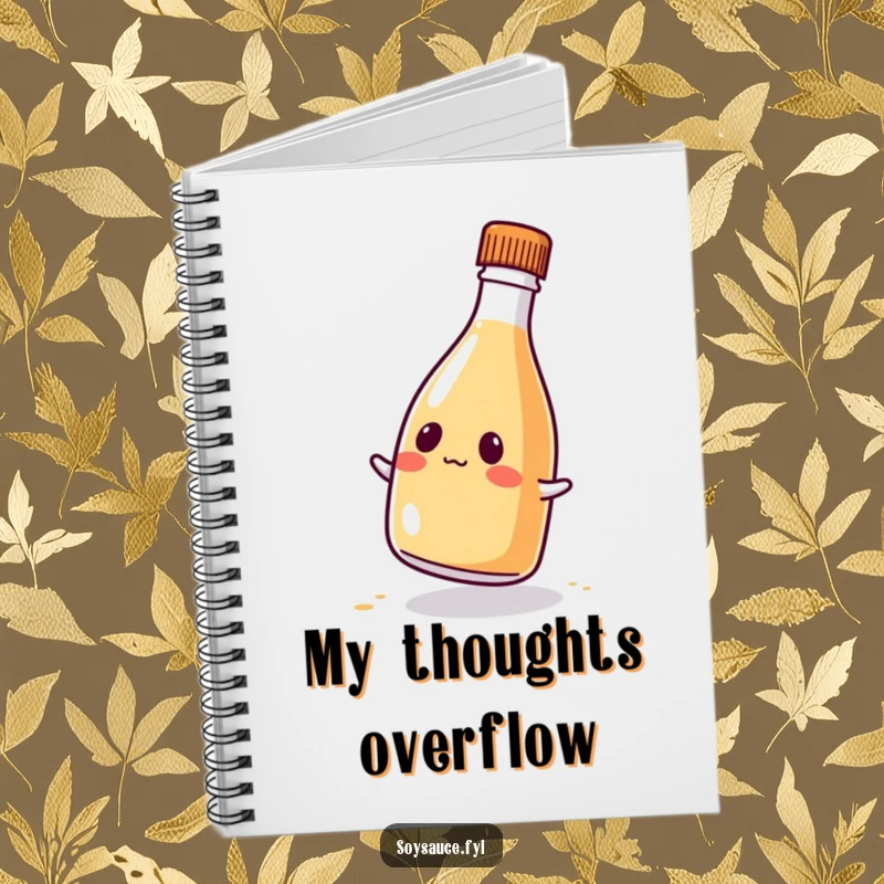 Funny kawaii soy sauce bottle notebook, featuring a comical wobble and cute expression, perfect for writing and drawing.