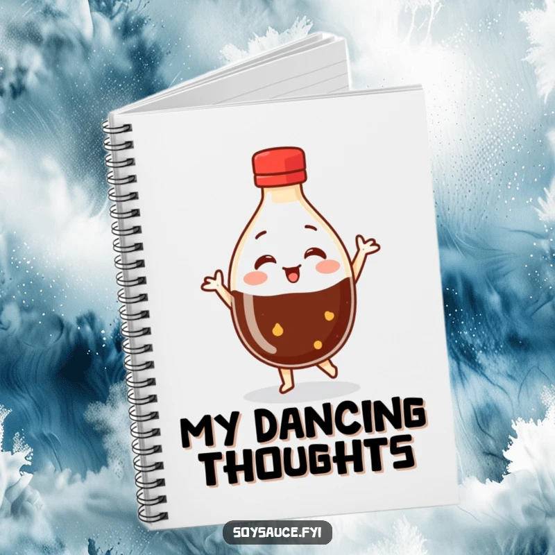 Funny Dancing Soy Sauce Notebook featuring a round bottle character in a dance pose, perfect for note-taking with a humorous flair.