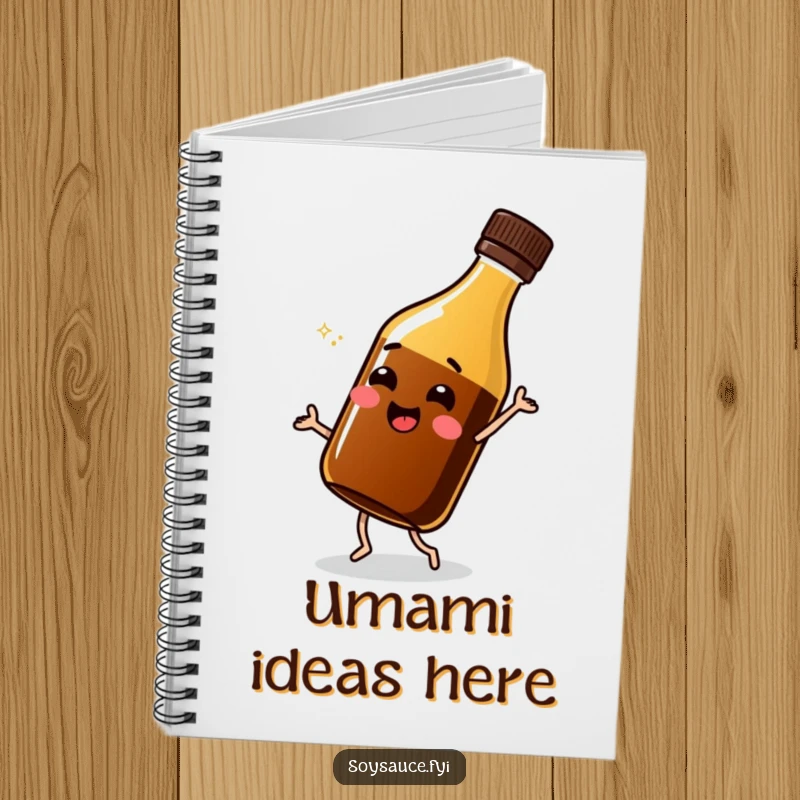 Funny soy sauce bottle notebook, in a lively dancing pose, ideal for jotting notes with humorous flair.