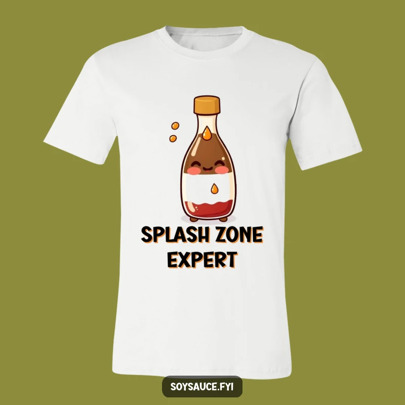 Funny Kawaii Soy Sauce T-Shirt: Smiling Bottle Splashing, Hilarious Foodie Tee