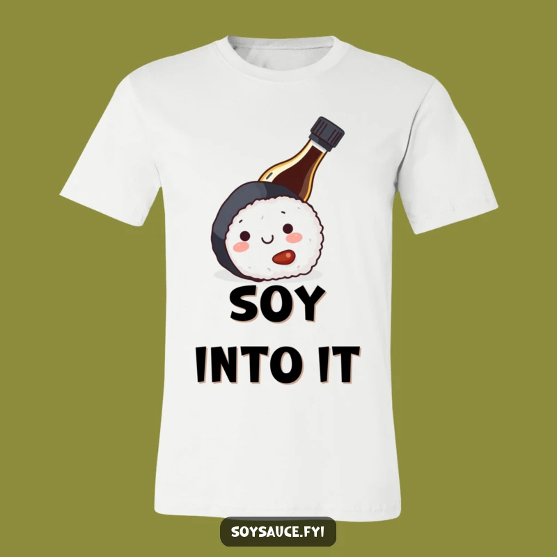 Funny Sushi Roll T-Shirt: Playful Soy Sauce Bottle Tee for Food Lovers