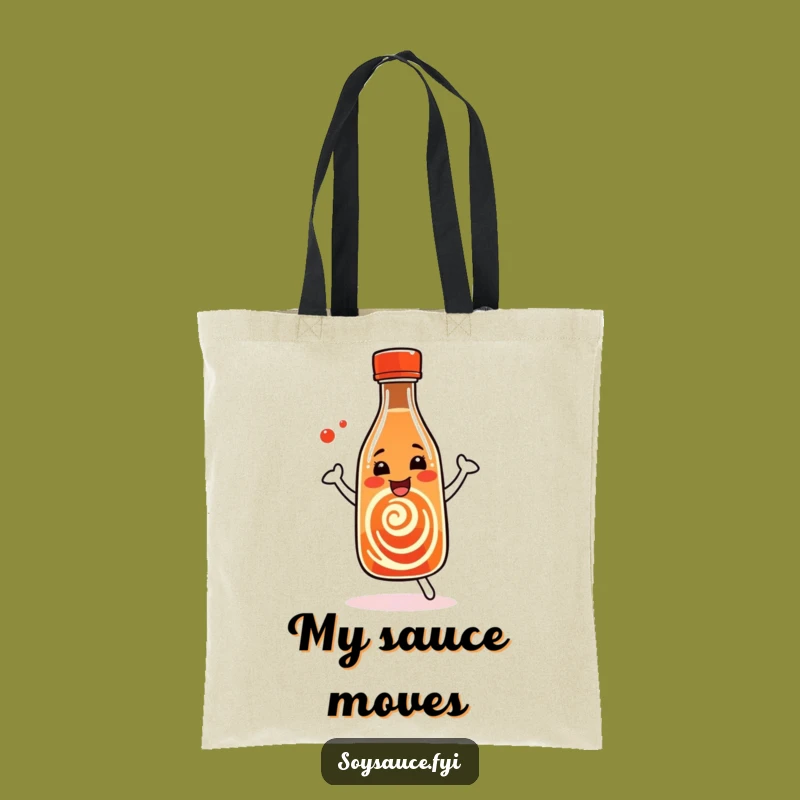 Funny Culinary Soy Sauce Tote Bag: Dancing Bottle Design, Practical Humorous Gift