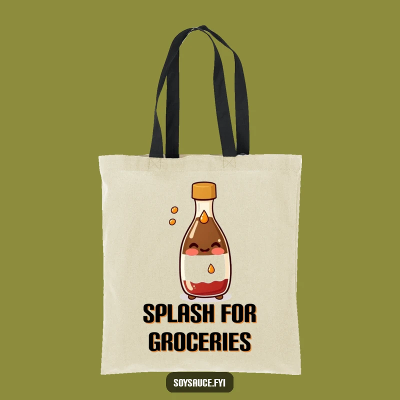 Funny Kawaii Soy Sauce Tote Bag: Smiling Bottle Splashing - Your Cute Carry-All